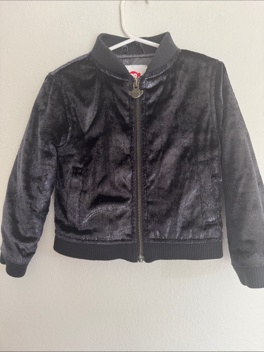 Appaman Black Velvet Kids Bomber Jacket with Heart Zipper